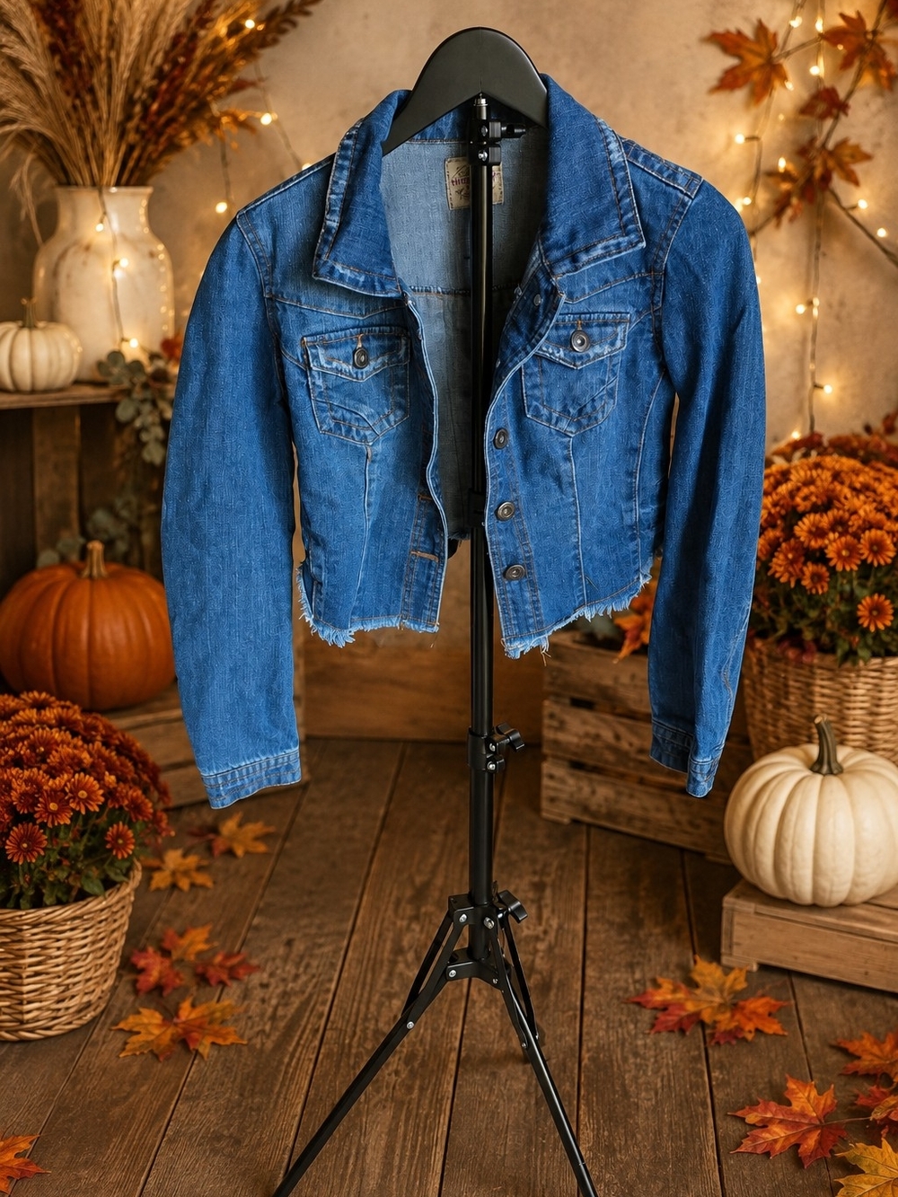 Highway Jeans Blue Cropped Denim Jacket with Raw Hem